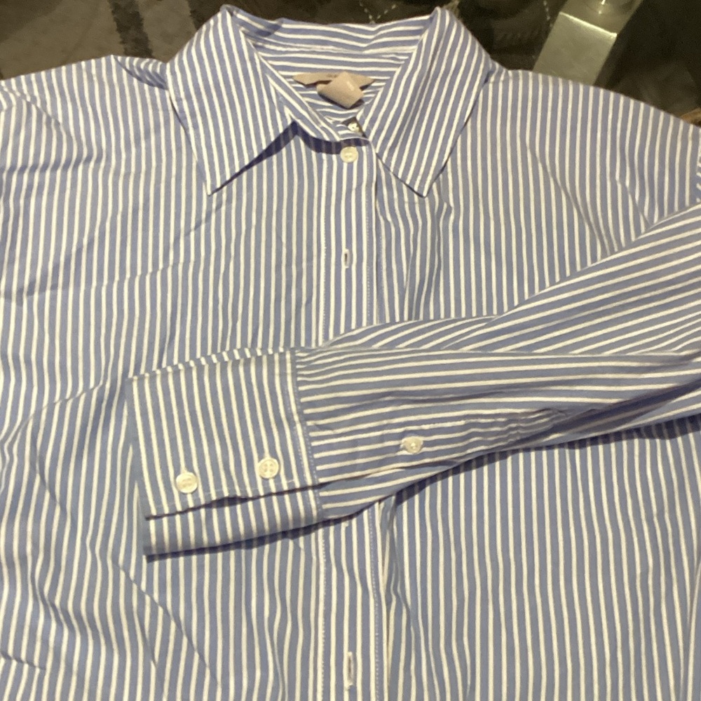H&M Cotton Blue and White Womens Striped Casual Shirt